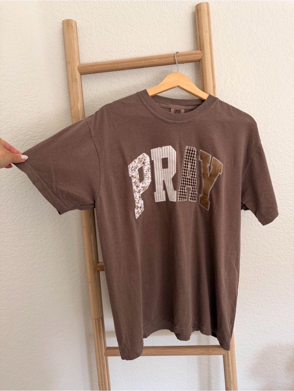 NEW Comfort Colors Brown PRAY Patchwork Tee